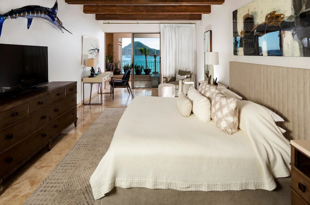 Master bedroom in Villa La Estancia 3301 with a king bed and ocean view